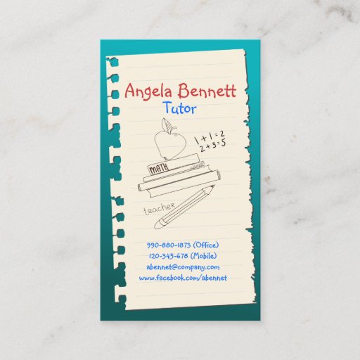 Customizable One Page Doodle Tutor Turquoise Business Card