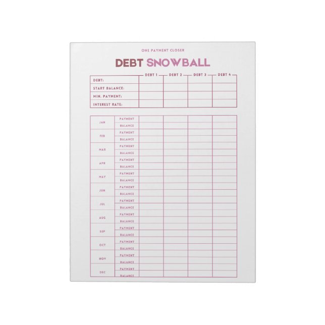 One Payment Closer | Debt Snowball Tracker Notepad (Rotated)