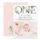 ONE Peach Florals First Birthday Photo Invitation