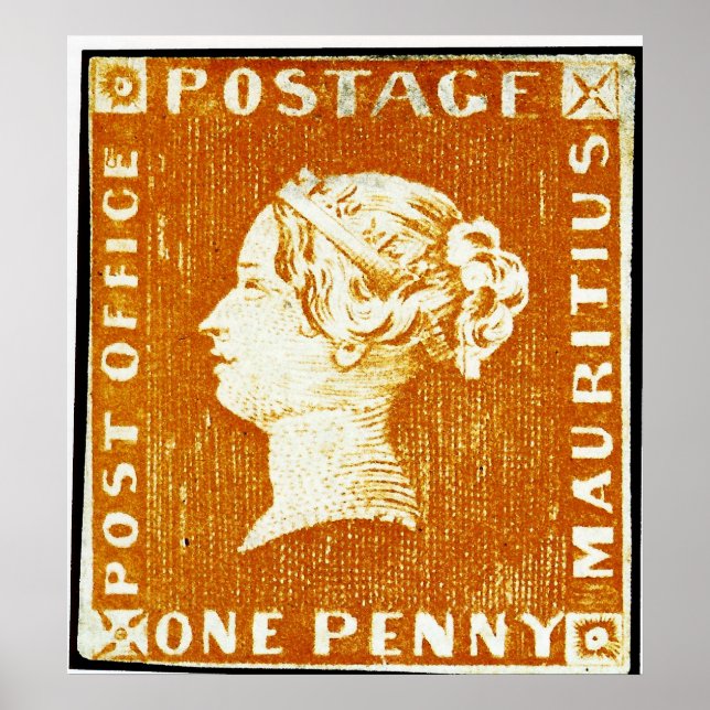 One Penny British Empire Mauritius Postage Stamp Poster (Front)
