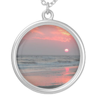 One Perfect Sunset - Oak Island, NC Silver Plated Necklace