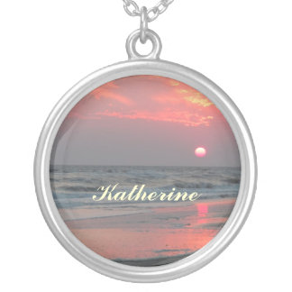 One Perfect Sunset - Oak Island, NC Silver Plated Necklace