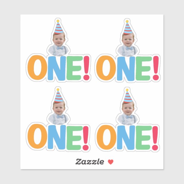  One Photo birthday Cupcake Topper Sticker (Sheet)