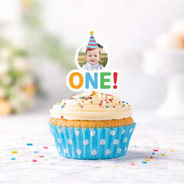  One Photo birthday Cupcake Topper Sticker (Creator Uploaded)