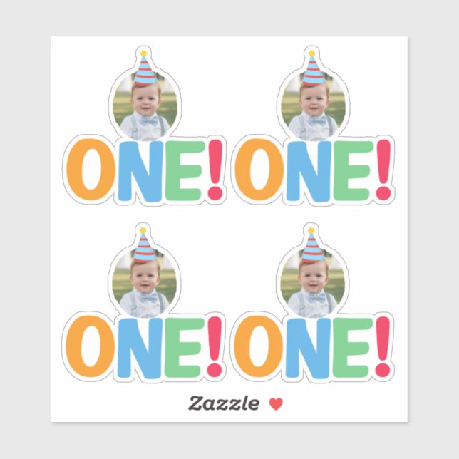  One Photo birthday Cupcake Topper Sticker (Sheet)