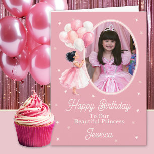 One Photo Black Haired Princess Birthday Card