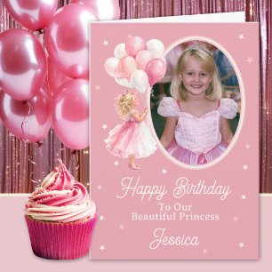 One Photo Blonde Princess And Balloons Birthday Card