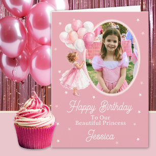 One Photo Brunette Princess And Balloons Birthday Card