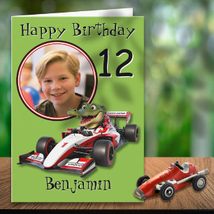 One Photo Crocodile Racing Car 12th Birthday Card