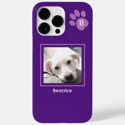 One Photo Cute Dog Paw Purple Single Initial Name Case_Mate iPhone 14 Pro Max Case