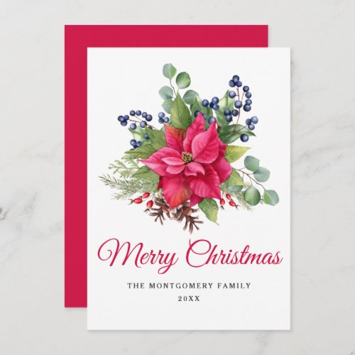 One Photo Elegant Poinsettia Red 2022 Holiday Card