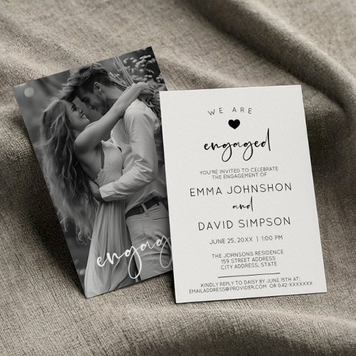 One Photo Elegant White Engagement Party Invitation