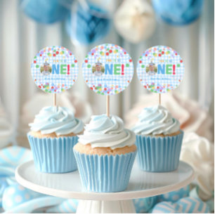 One Photo First Birthday Cupcake Topper Classic Round Sticker