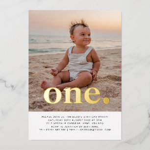 One Photo First Birthday Gold Foil Invitation