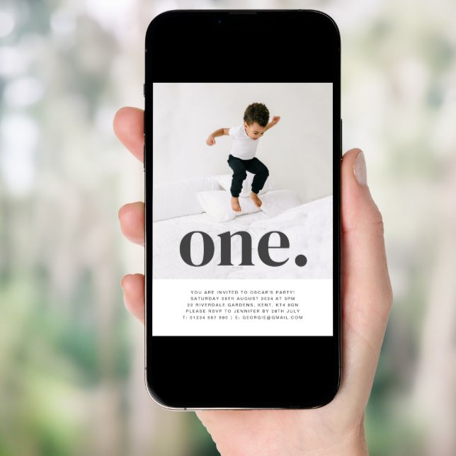 One Photo First Birthday Invitation (Front Digital)