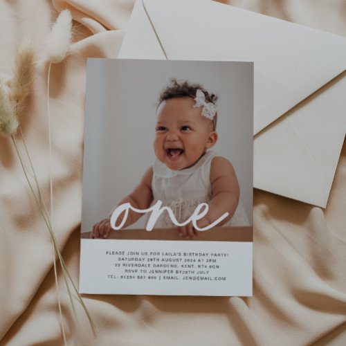 One Photo First Birthday Invitation 