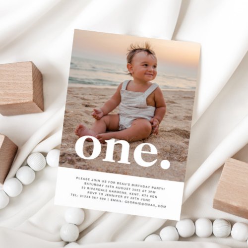 One Photo First Birthday Invitation