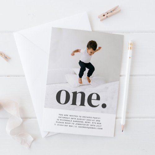 One Photo First Birthday Invitation