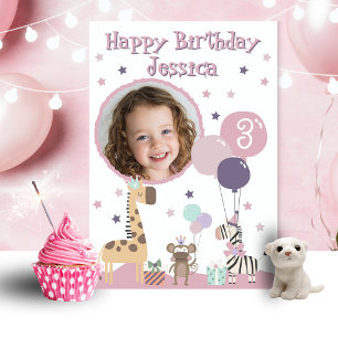 One photo Girl Jungle Themed Birthday Card