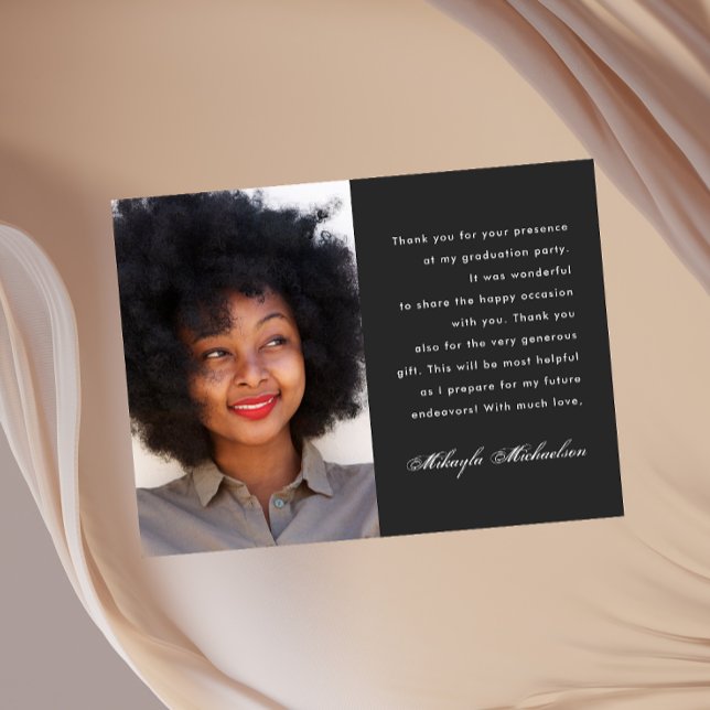 One Photo Graduation Thank You Charcoal Gray Postcard (Creator Uploaded)