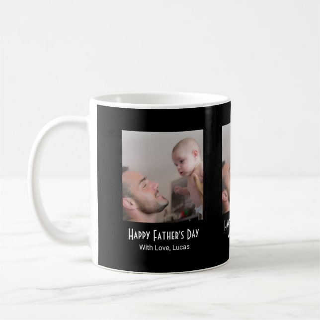 One Photo Happy Father's Day Black White Coffee Mug (Left)