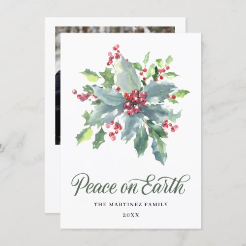 ONE PHOTO Holly and Berry Watercolor Greenery 2022 Holiday Card