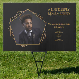 One Photo Honey‑Brown Text Memorial on Black Yard Sign