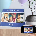 ONE Photo Letters Blue Boys 1st Birthday Card<br><div class="desc">1st birthday card personalized for a little boy with 3 of your favorite photos in the shape of the word ONE. The photo template is set up for you to add your pictures which are displayed in portrait format, using 1 photo for each letter. You can also customize the front...</div>
