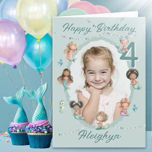 One Photo Mermaid Fourth Birthday Card