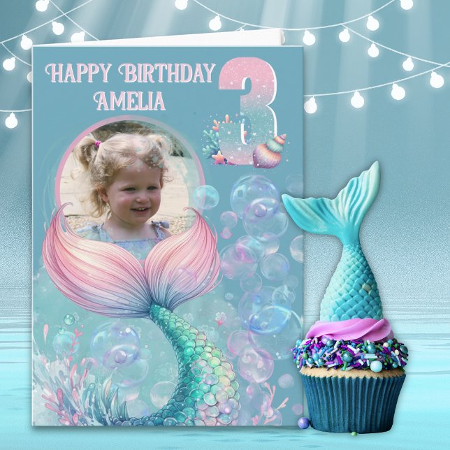 One Photo Mermaid Tail 3rd Birthday Card (Creator Uploaded)