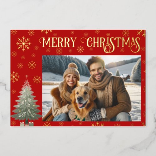 One Photo Merry Christmas Family Gold  Foil Holiday Card