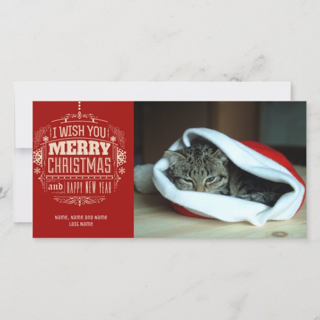 One Photo Minimal Merry Christmas Holiday Card (Front)
