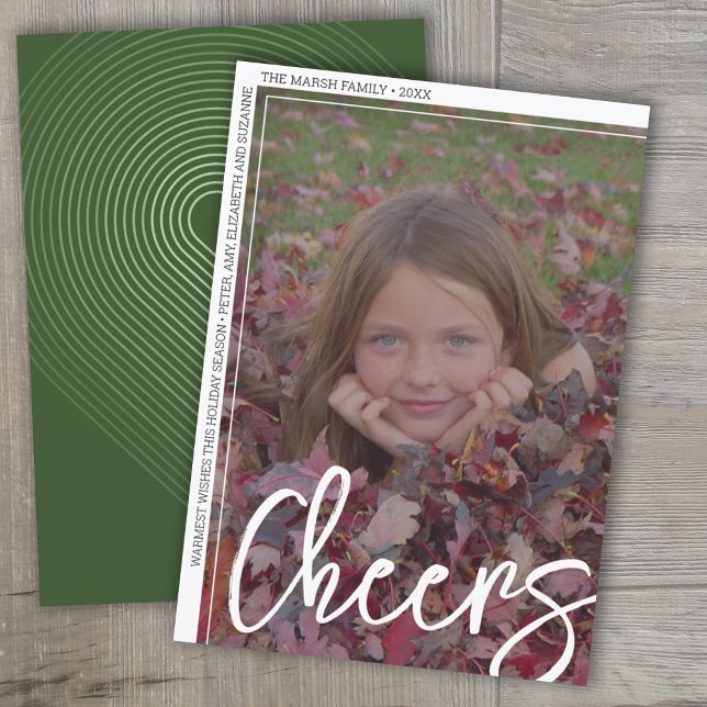 One Photo - Minimal White Border Cheers Holiday Card (Creator Uploaded)