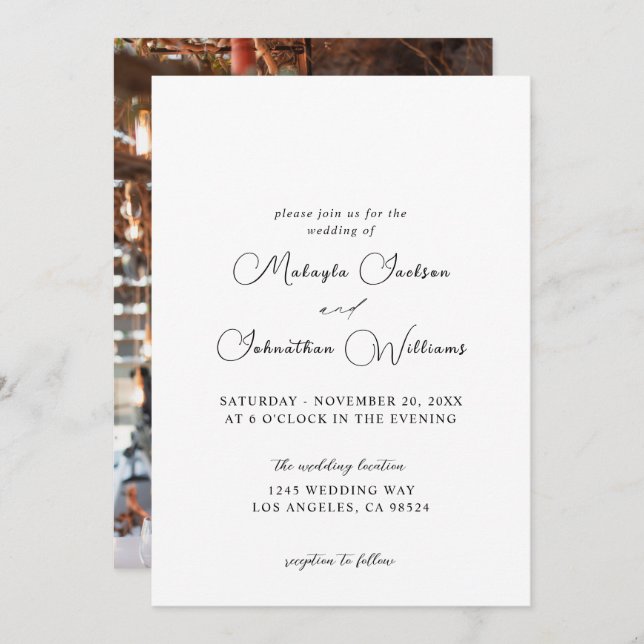 One Photo Modern Vertical 9 Wedding Invitation (Front/Back)