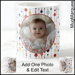 One Photo, Name, Date Colorful Fun Modern Dot C556 Coffee Mug