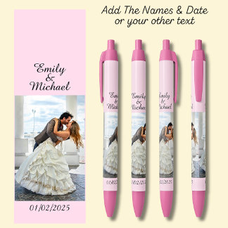 One Photo, Name Date, your text on soft pink, Pink Pen