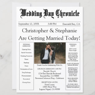 One Photo Newspaper QR Code White Wedding Program 