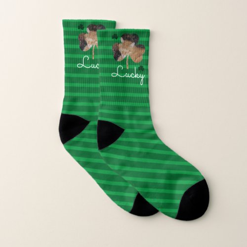 One Photo Pet St Patricks Day Clover Socks