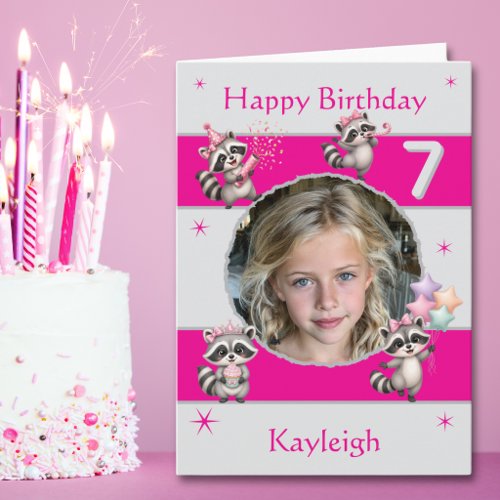One Photo Raccoon Girl 7th Birthday Card