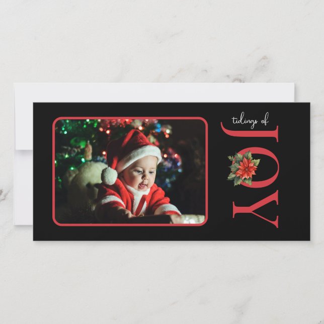ONE PHOTO RED JOY / POINSETTIA HOLIDAY CARD (Front)
