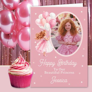 One Photo Redhead Princess And Balloons Birthday Card