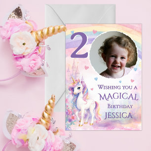 One Photo Unicorn 2nd Birthday Card