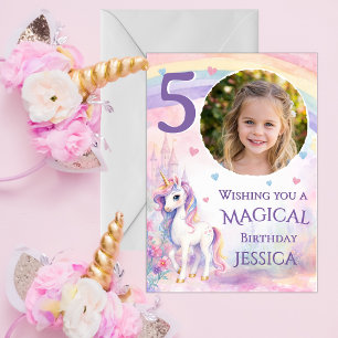 One Photo Unicorn 5th Birthday Card