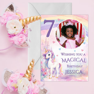 One Photo Unicorn 7th Birthday Card
