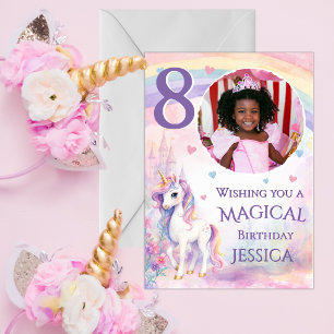 One Photo Unicorn 8th Birthday Card