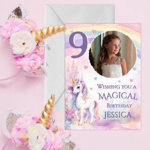 One Photo Unicorn 9th Birthday Card