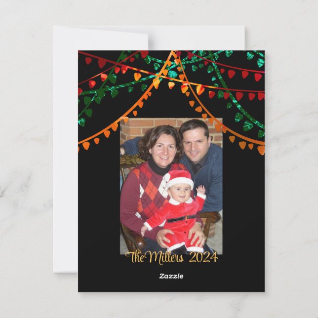 One Photo Unique Colorful Christmas Lights Merry   Holiday Card (Back)
