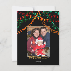 One Photo Unique Colorful Christmas Lights Merry Holiday Card