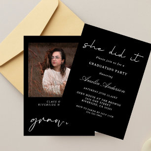 one photo unique Party Minimalist Photo Graduation Invitation