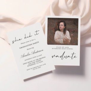 one photo unique Party Minimalist Photo Graduation Invitation